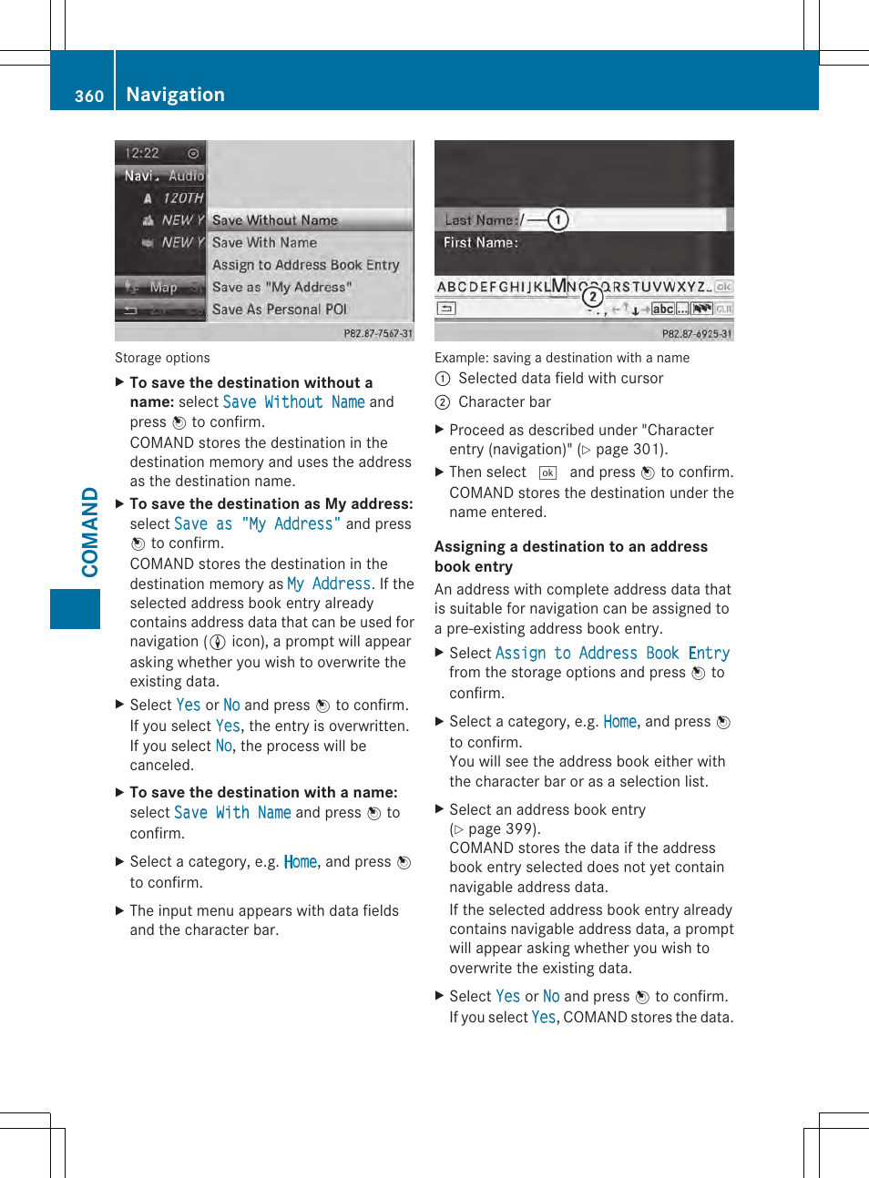 Comand, Navigation | Mercedes-Benz SL-Class 2013 Owners Manual User Manual | Page 362 / 590