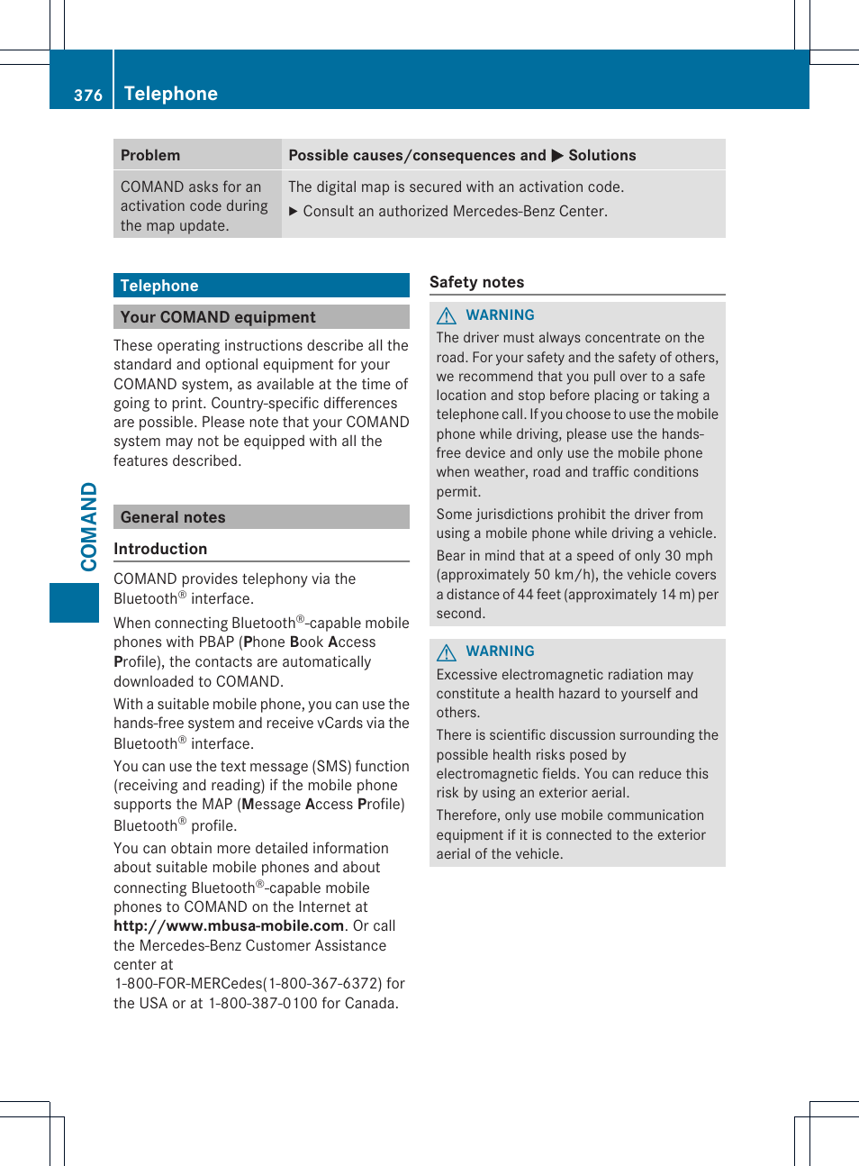Comand, Telephone | Mercedes-Benz SL-Class 2013 Owners Manual User Manual | Page 378 / 590