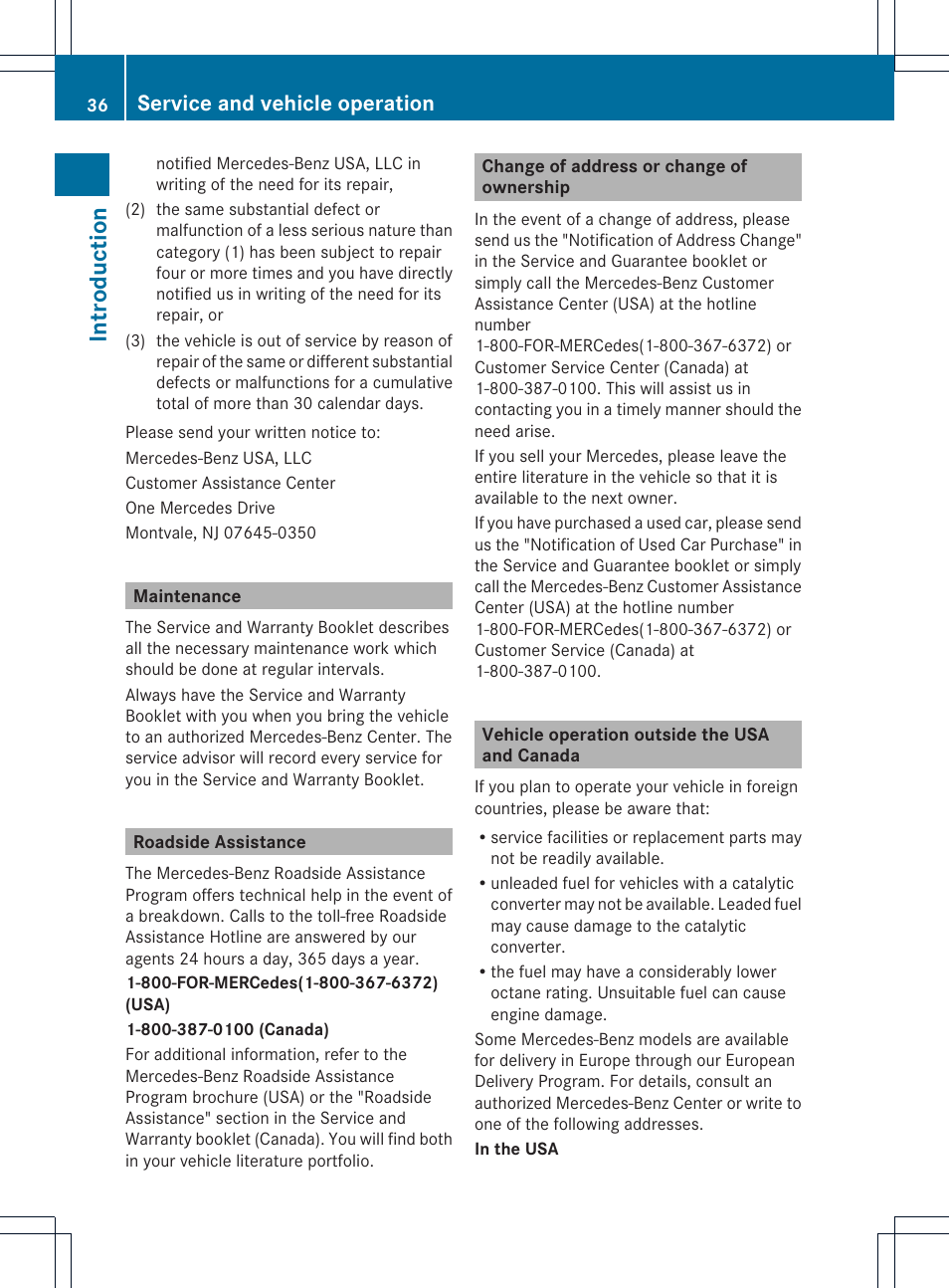 Introduction, Service and vehicle operation | Mercedes-Benz SL-Class 2013 Owners Manual User Manual | Page 38 / 590