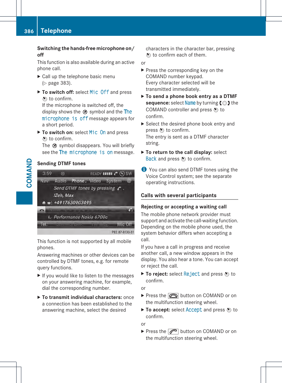 Comand, Telephone | Mercedes-Benz SL-Class 2013 Owners Manual User Manual | Page 388 / 590