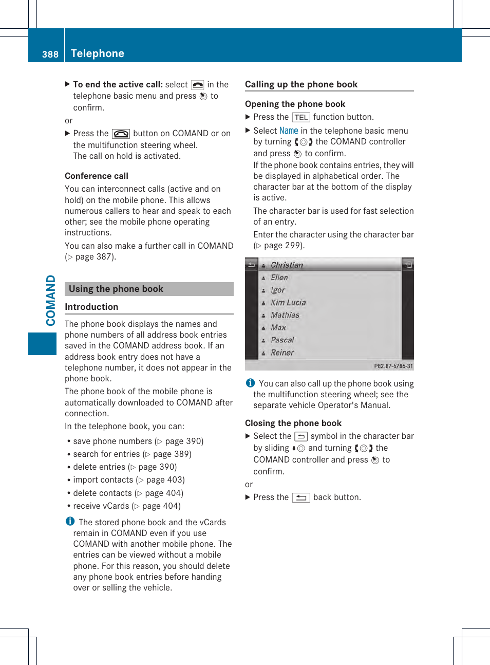 Comand, Telephone | Mercedes-Benz SL-Class 2013 Owners Manual User Manual | Page 390 / 590