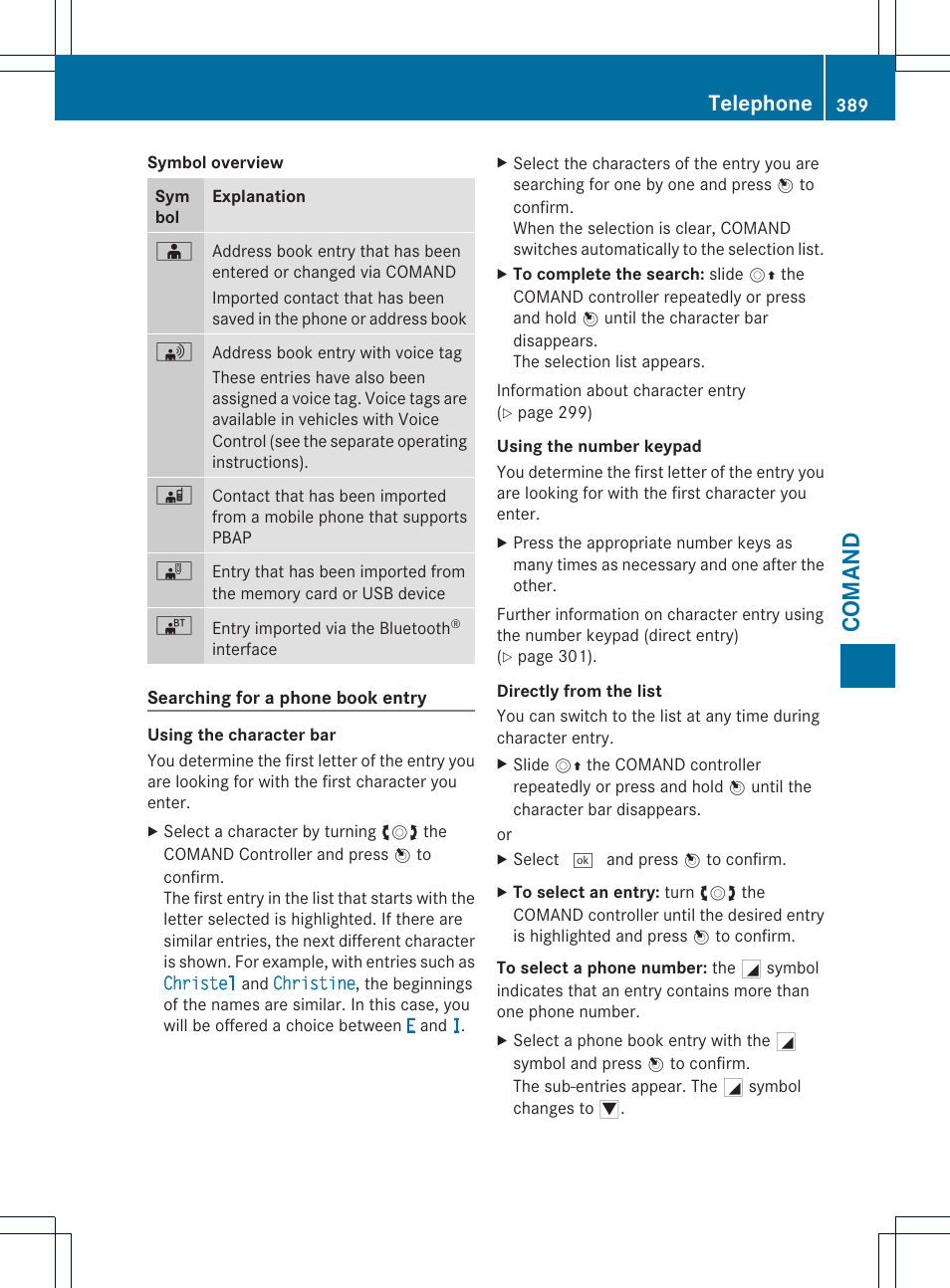 Comand, Telephone | Mercedes-Benz SL-Class 2013 Owners Manual User Manual | Page 391 / 590