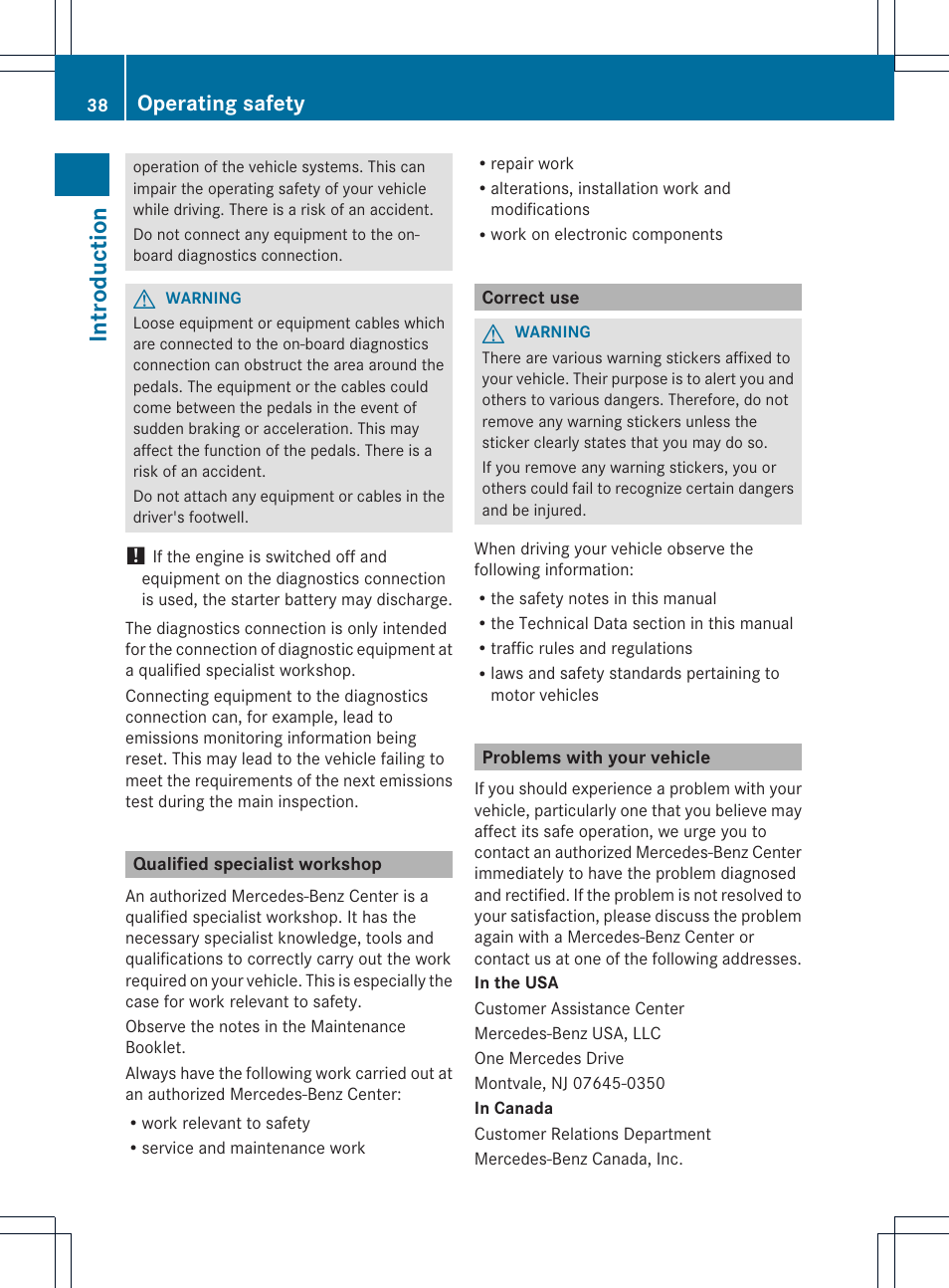 Intr odu ction, Operating safety | Mercedes-Benz SL-Class 2013 Owners Manual User Manual | Page 40 / 590