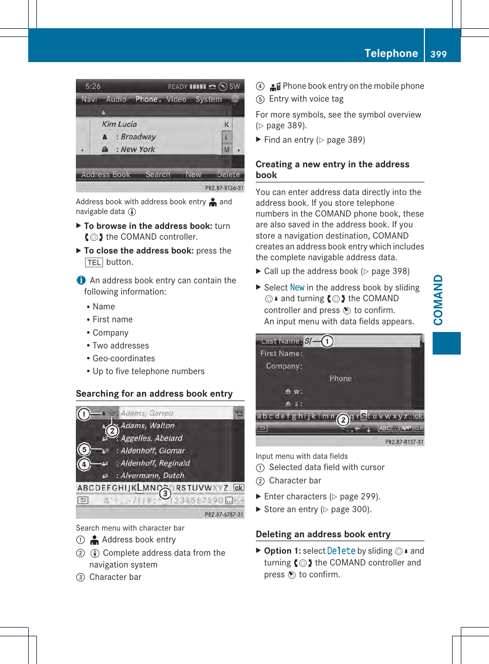 Comand, Telephone | Mercedes-Benz SL-Class 2013 Owners Manual User Manual | Page 401 / 590