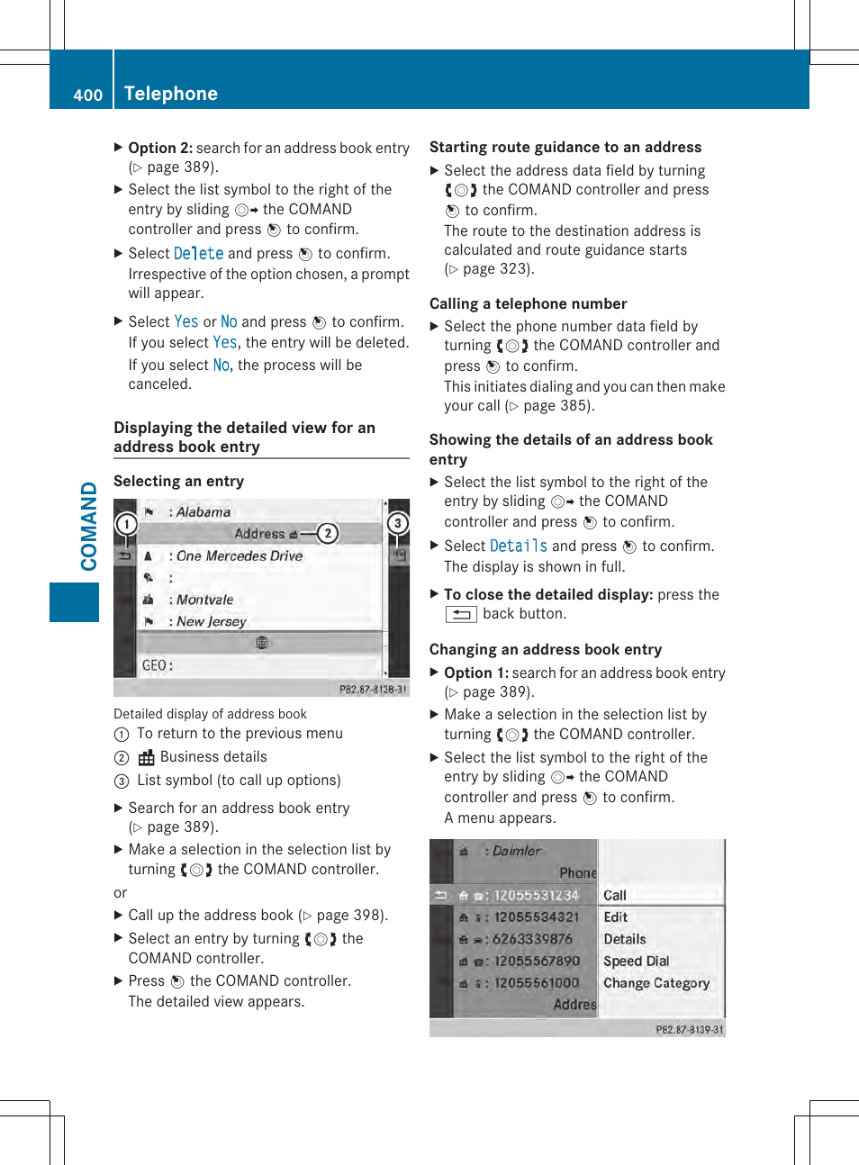 Comand, Telephone | Mercedes-Benz SL-Class 2013 Owners Manual User Manual | Page 402 / 590