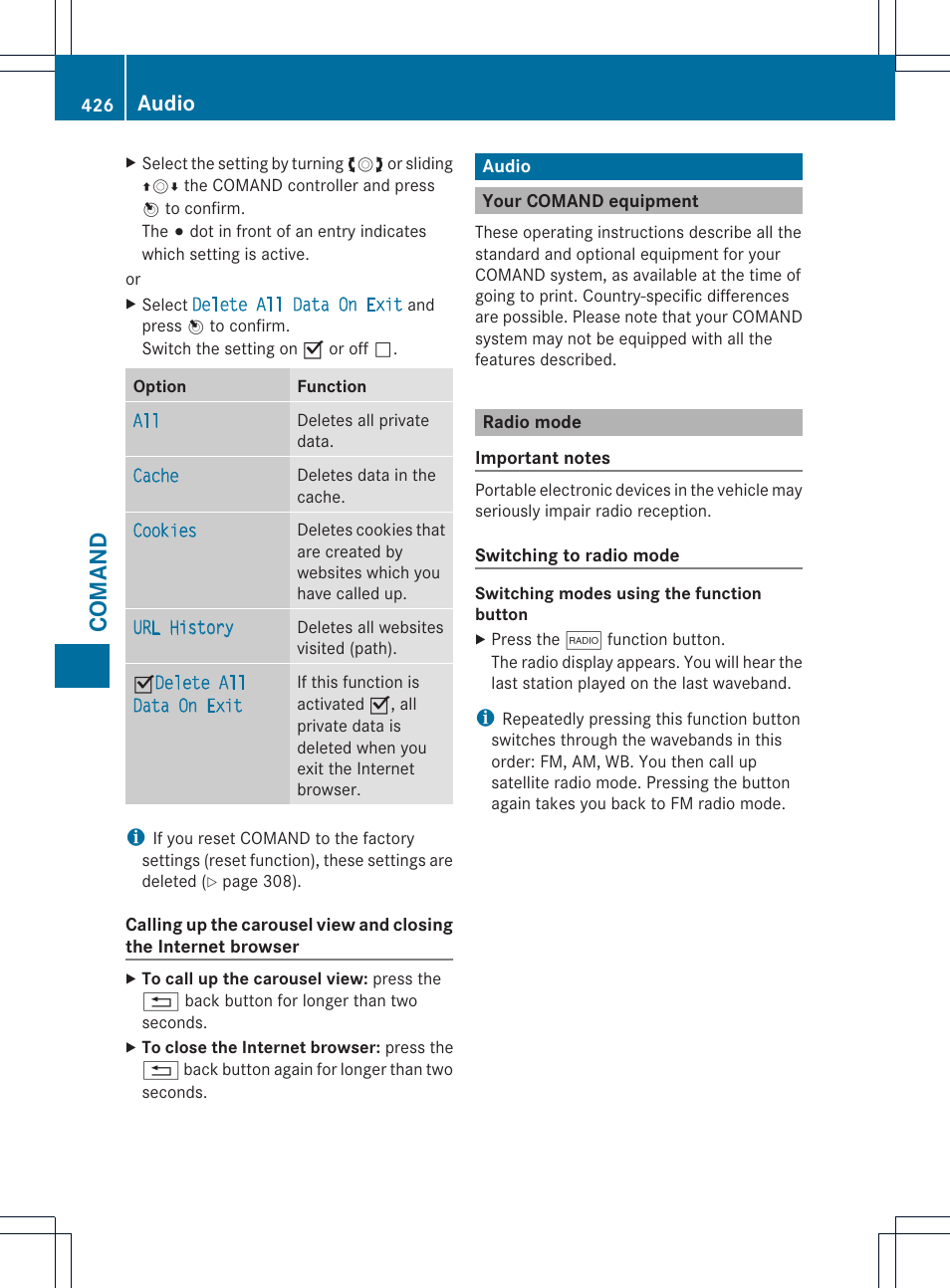 Comand, Audio | Mercedes-Benz SL-Class 2013 Owners Manual User Manual | Page 428 / 590