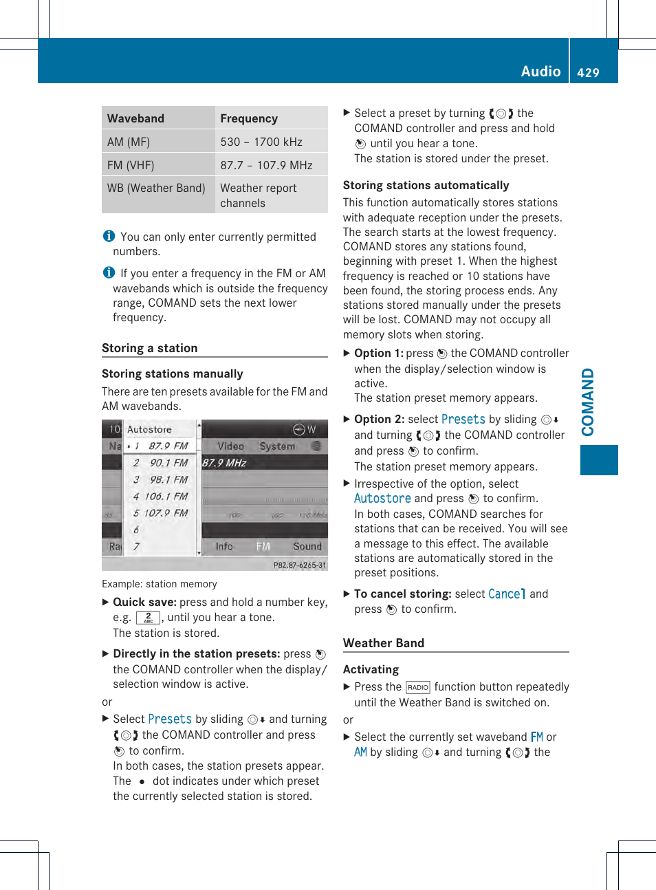 Comand, Audio | Mercedes-Benz SL-Class 2013 Owners Manual User Manual | Page 431 / 590