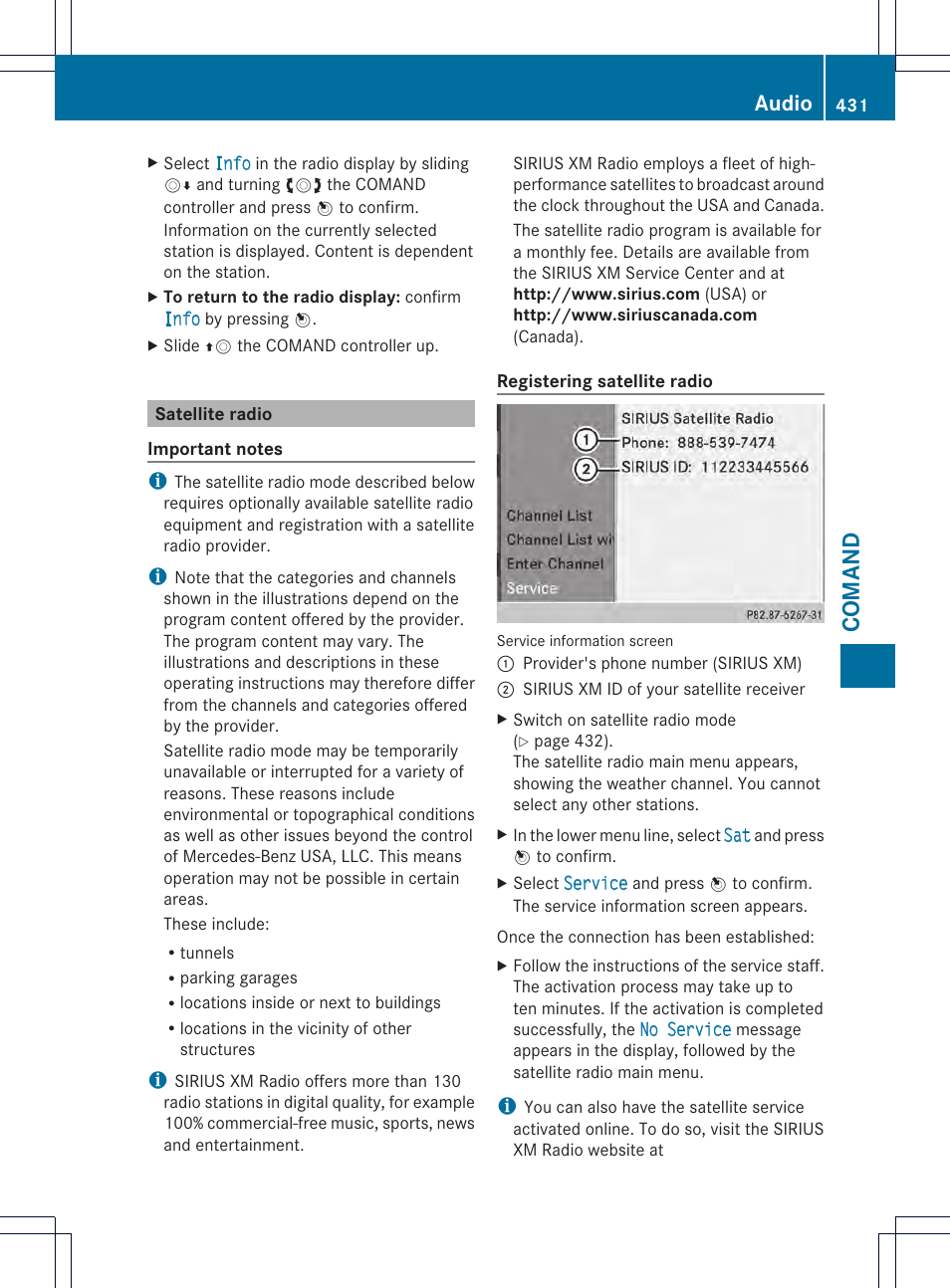 Comand, Audio | Mercedes-Benz SL-Class 2013 Owners Manual User Manual | Page 433 / 590