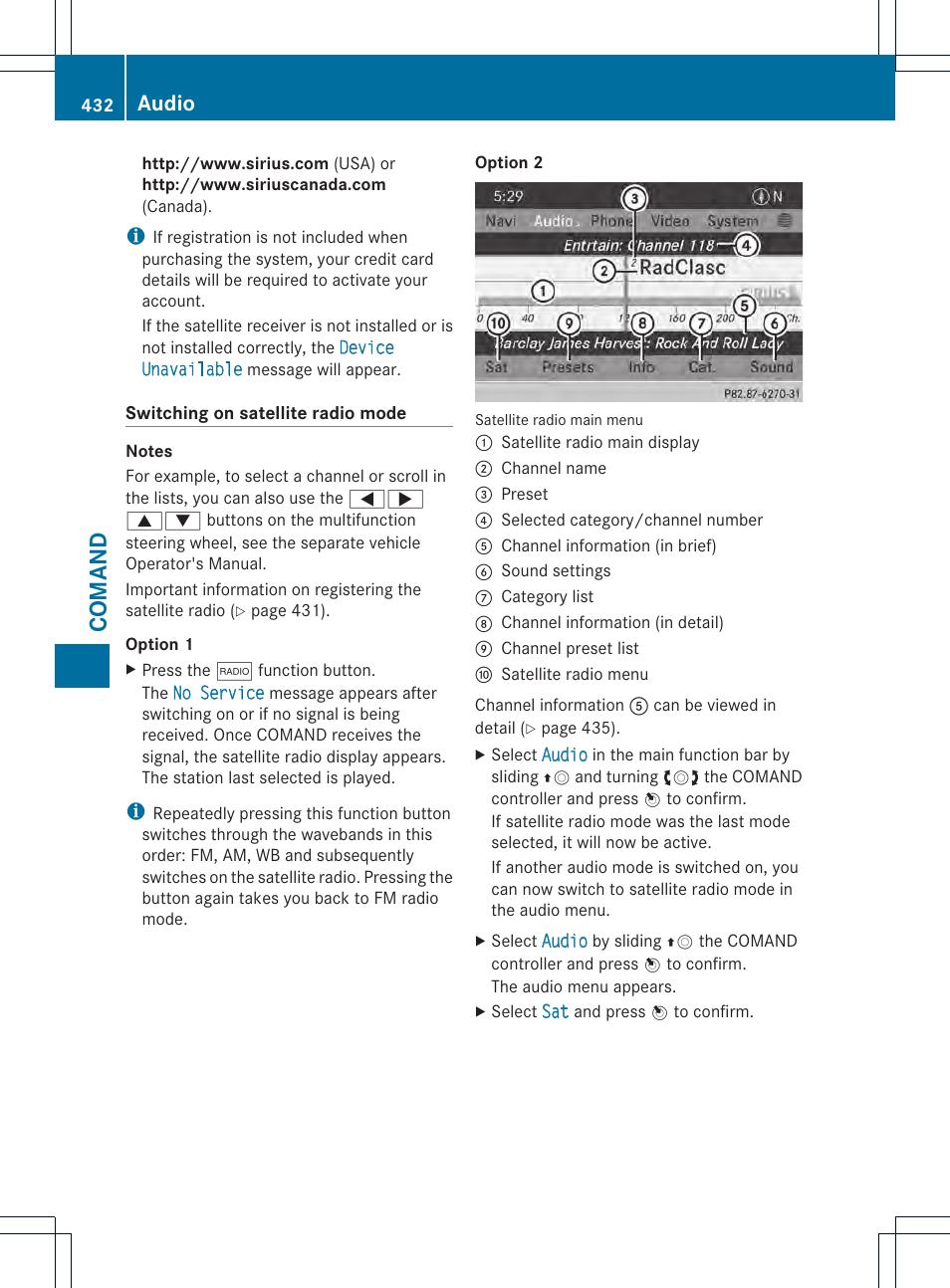 Comand, Audio | Mercedes-Benz SL-Class 2013 Owners Manual User Manual | Page 434 / 590
