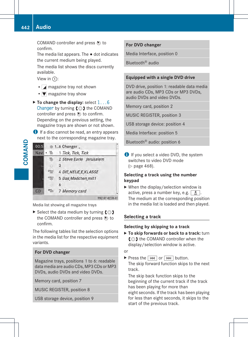 Comand, Audio | Mercedes-Benz SL-Class 2013 Owners Manual User Manual | Page 444 / 590