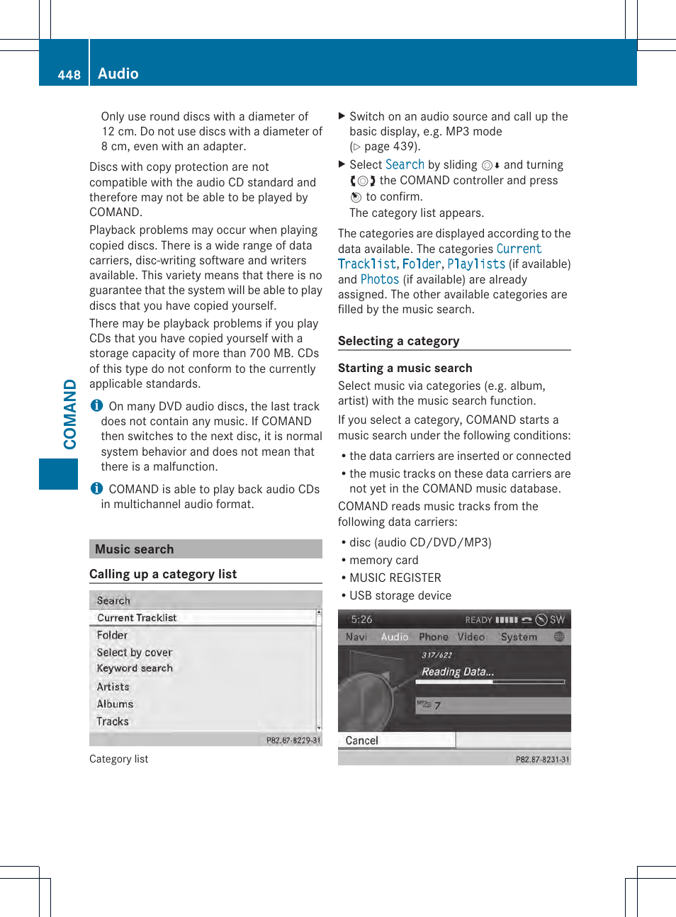 Comand, Audio | Mercedes-Benz SL-Class 2013 Owners Manual User Manual | Page 450 / 590