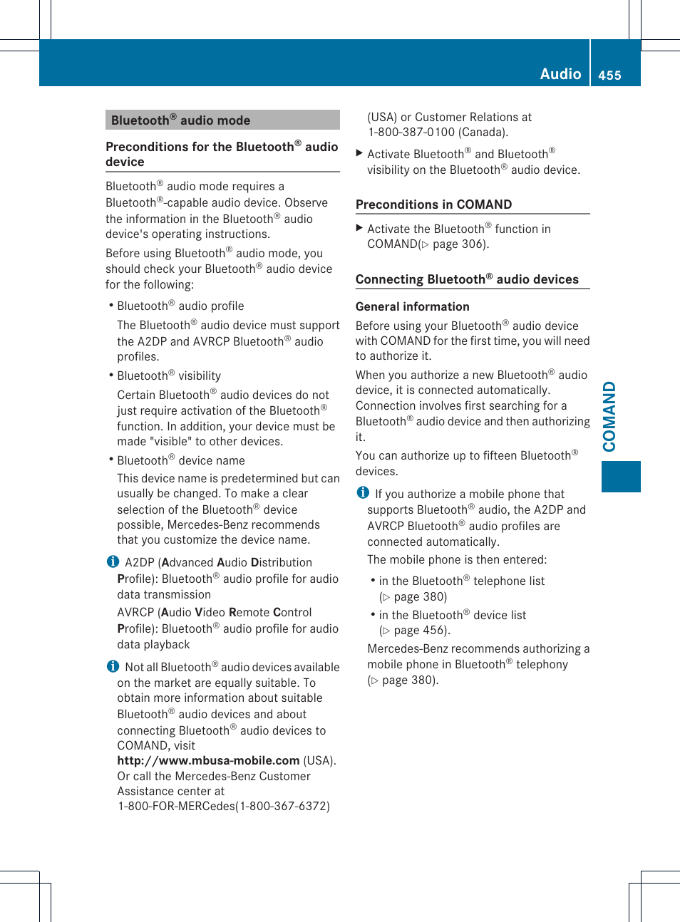 Comand, Audio | Mercedes-Benz SL-Class 2013 Owners Manual User Manual | Page 457 / 590