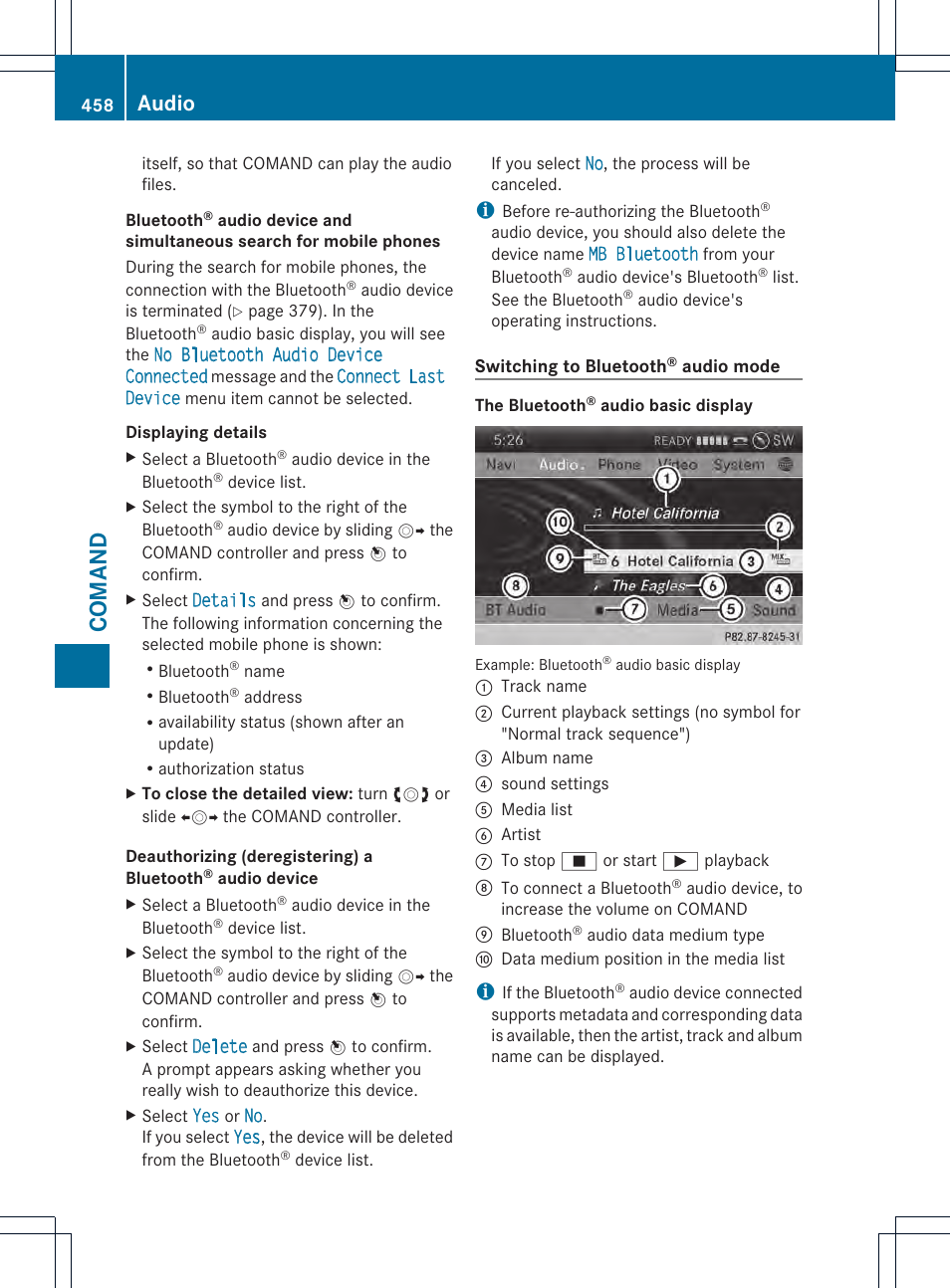 Comand, Audio | Mercedes-Benz SL-Class 2013 Owners Manual User Manual | Page 460 / 590