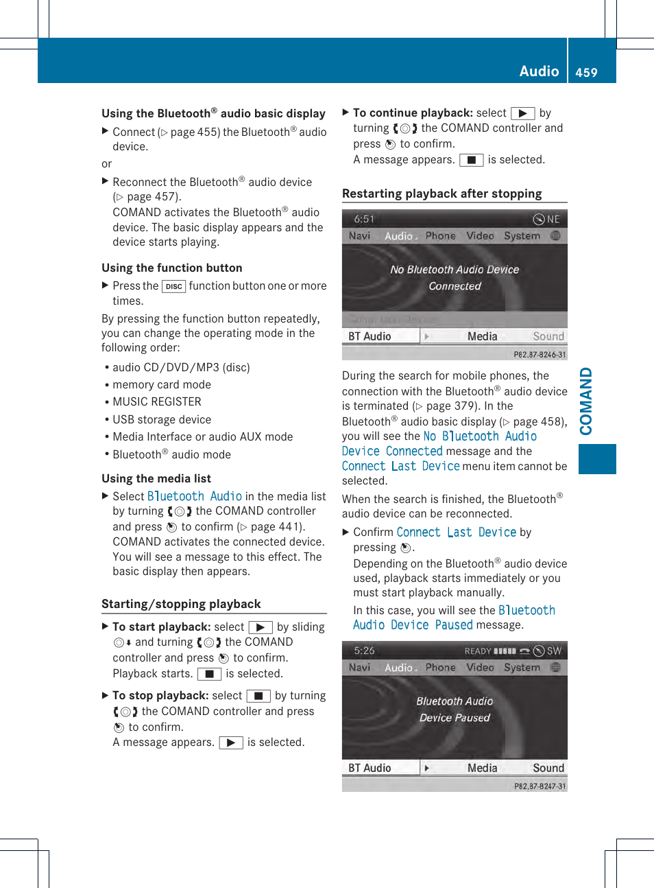 Comand, Audio | Mercedes-Benz SL-Class 2013 Owners Manual User Manual | Page 461 / 590
