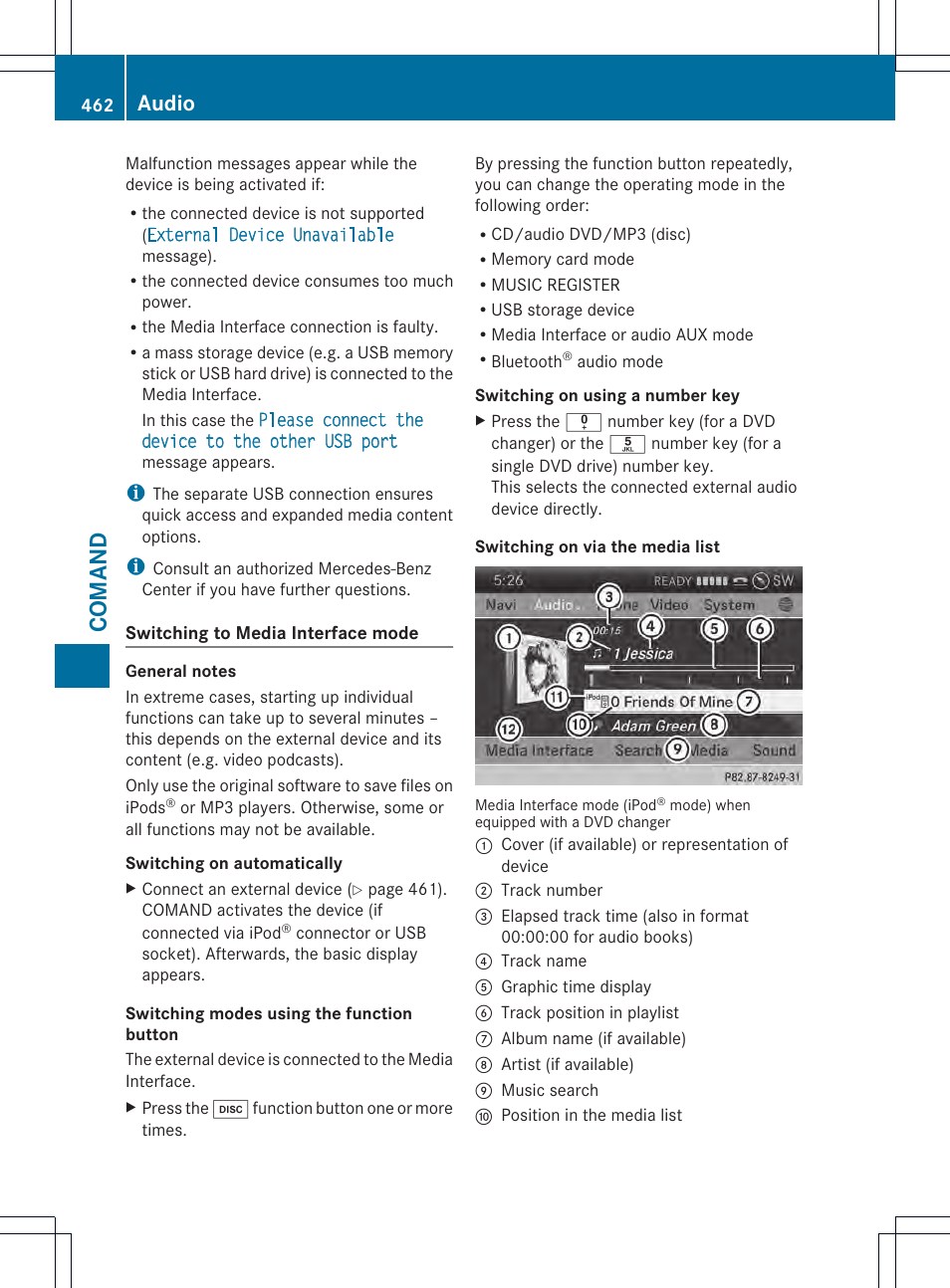 Comand, Audio | Mercedes-Benz SL-Class 2013 Owners Manual User Manual | Page 464 / 590