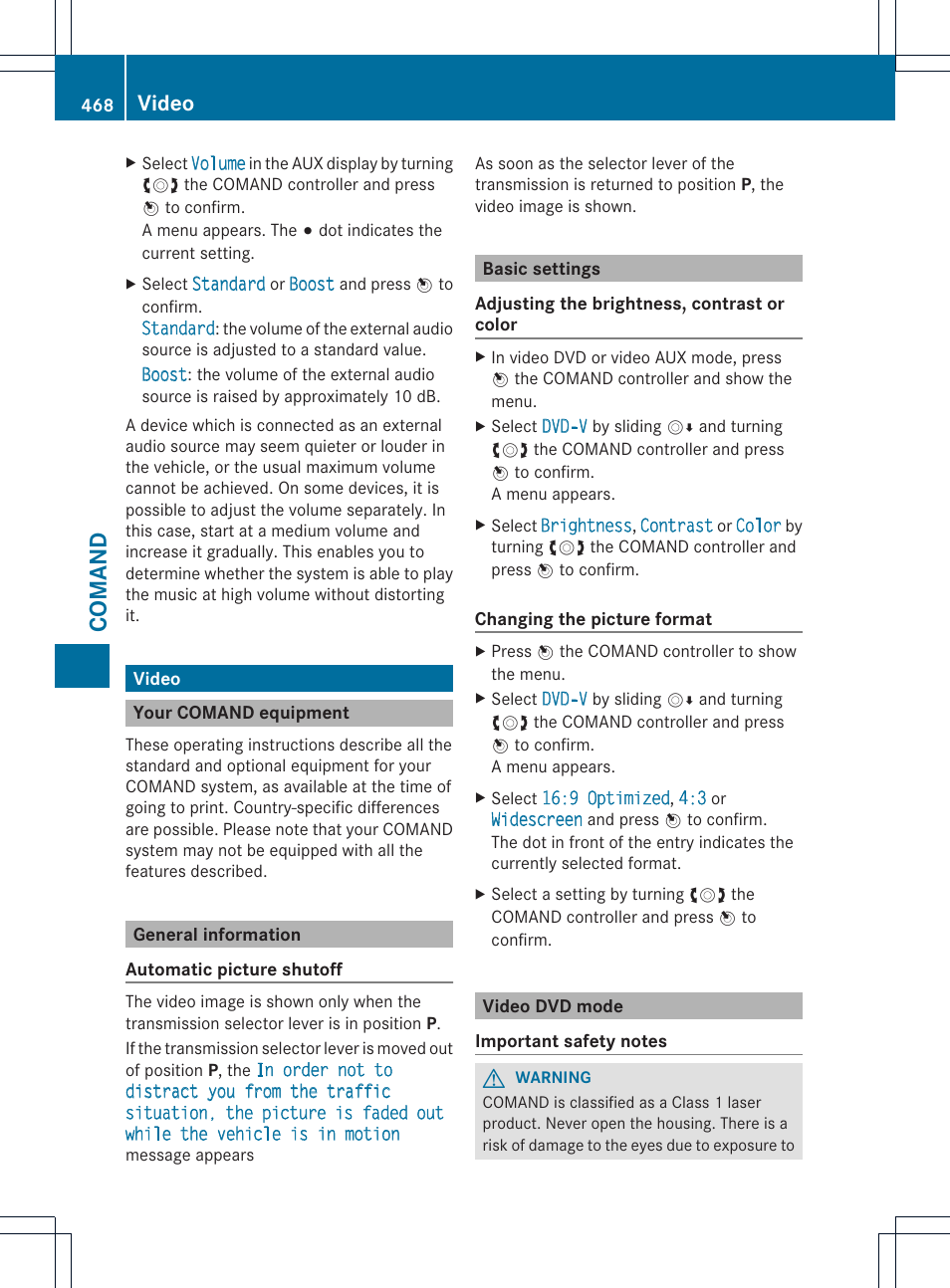 Comand, Video | Mercedes-Benz SL-Class 2013 Owners Manual User Manual | Page 470 / 590