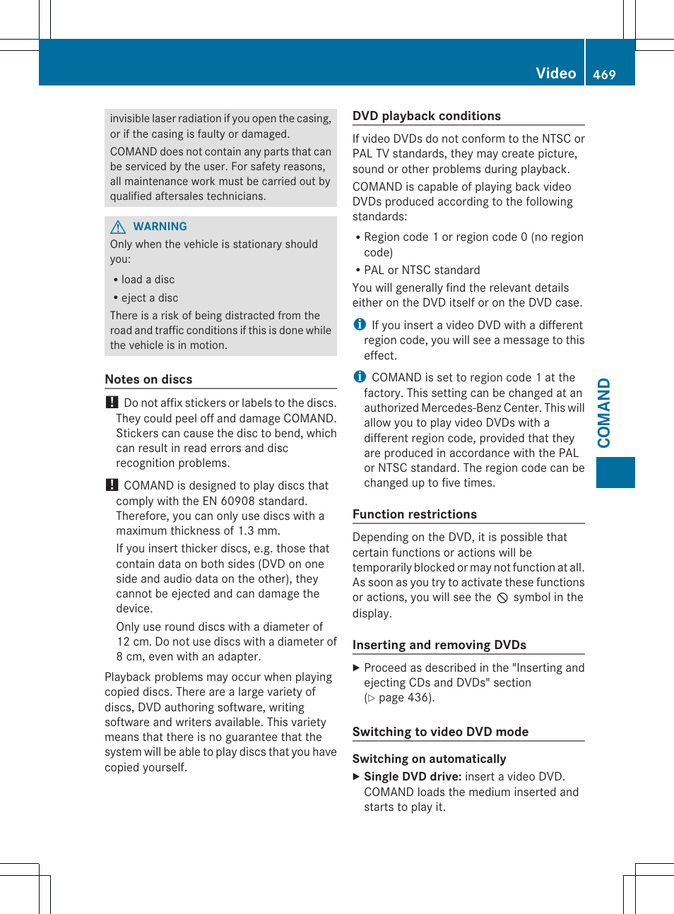 Comand, Video | Mercedes-Benz SL-Class 2013 Owners Manual User Manual | Page 471 / 590