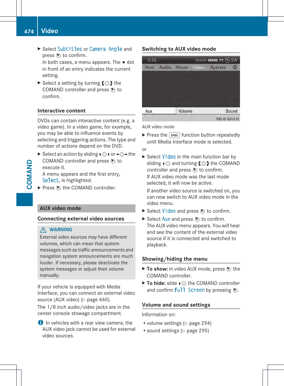 Comand, Video | Mercedes-Benz SL-Class 2013 Owners Manual User Manual | Page 476 / 590