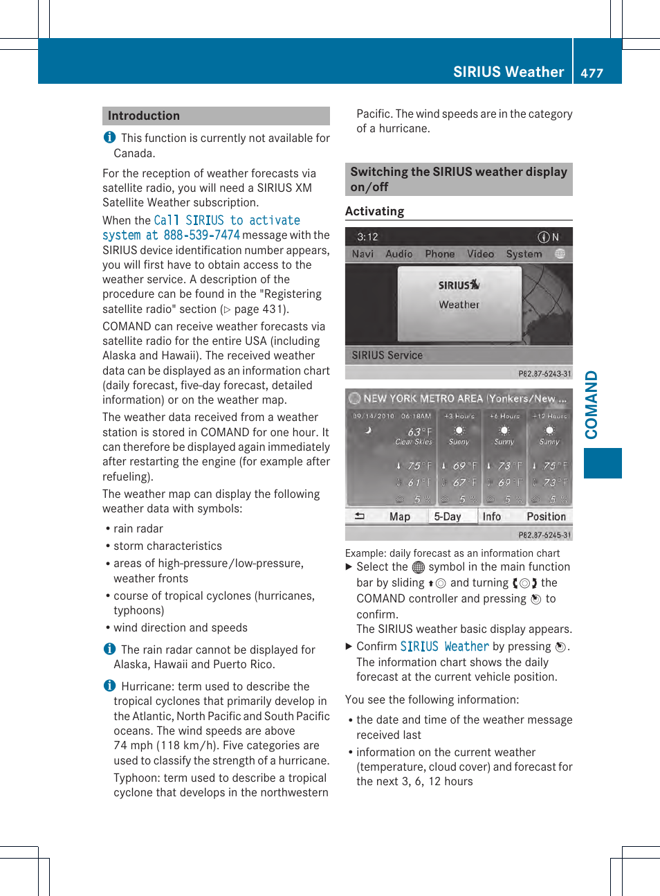 Comand, Sirius weather | Mercedes-Benz SL-Class 2013 Owners Manual User Manual | Page 479 / 590