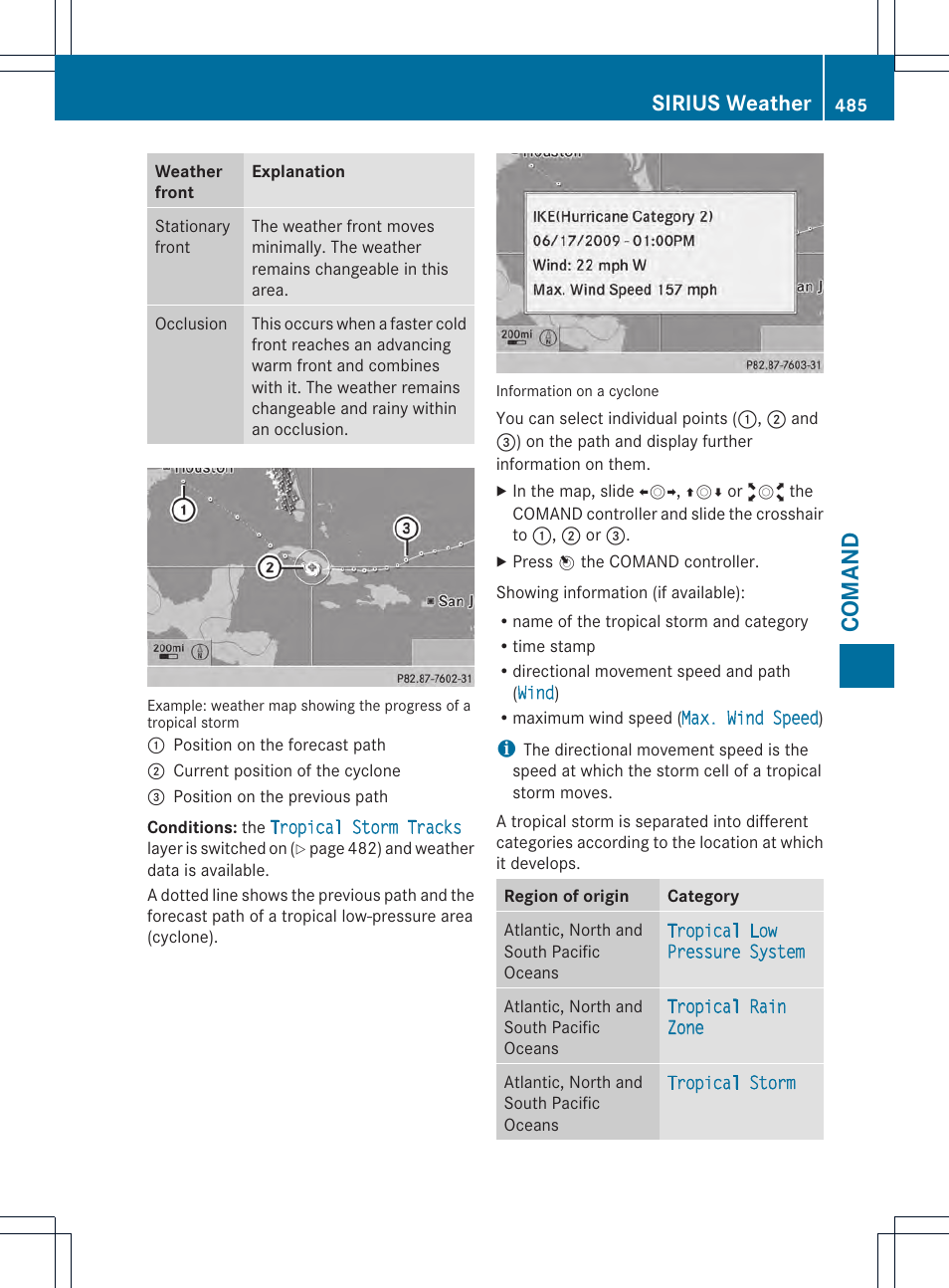 Comand, Sirius weather | Mercedes-Benz SL-Class 2013 Owners Manual User Manual | Page 487 / 590