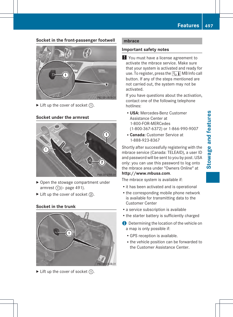 Stowage and features, Features | Mercedes-Benz SL-Class 2013 Owners Manual User Manual | Page 499 / 590
