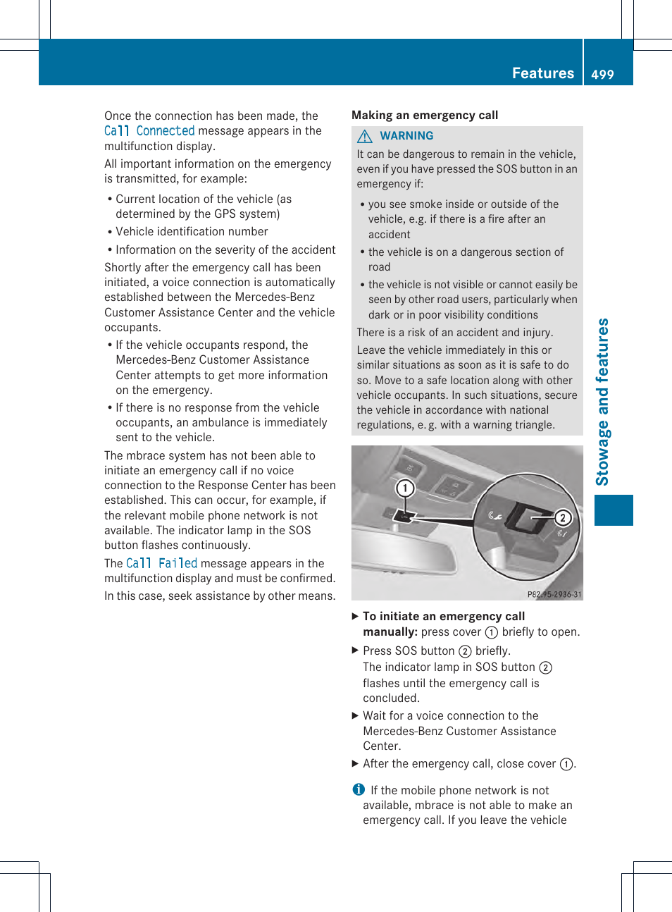 Stowage and features, Features | Mercedes-Benz SL-Class 2013 Owners Manual User Manual | Page 501 / 590