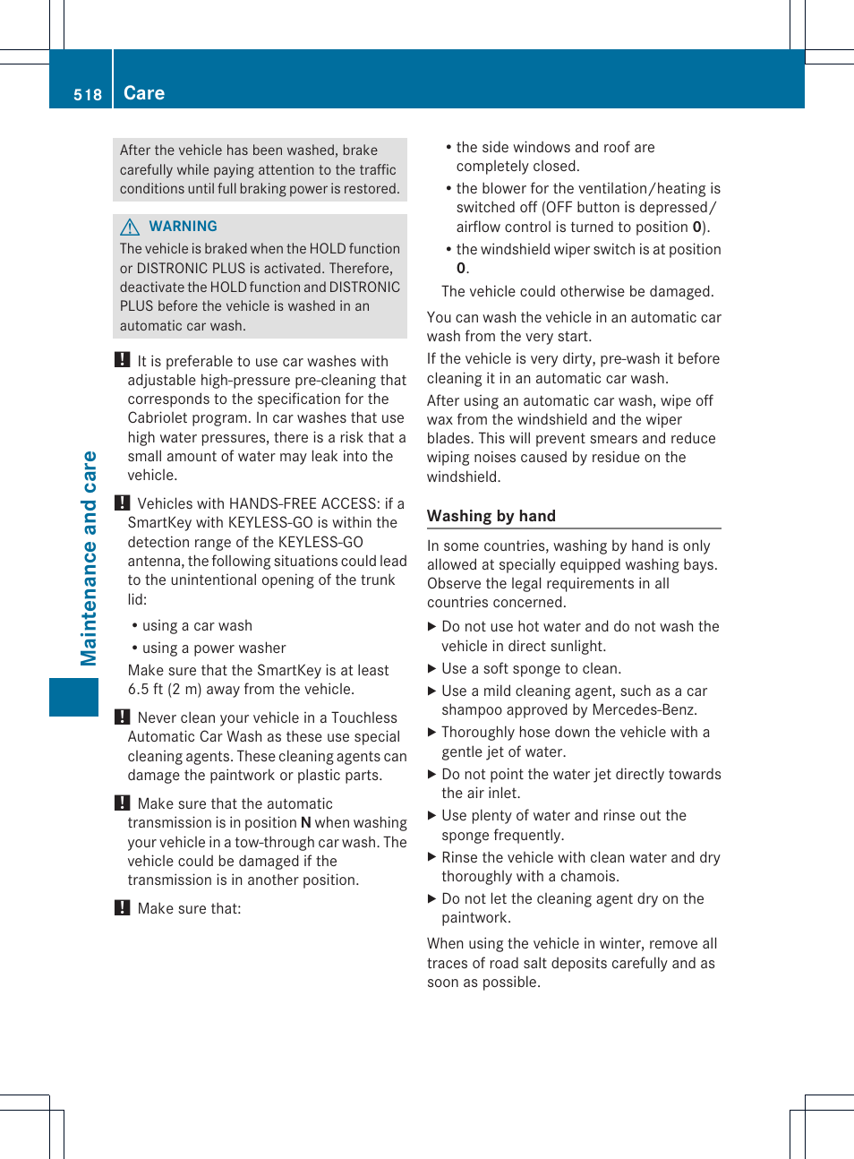 Maintenance and care, Care | Mercedes-Benz SL-Class 2013 Owners Manual User Manual | Page 520 / 590