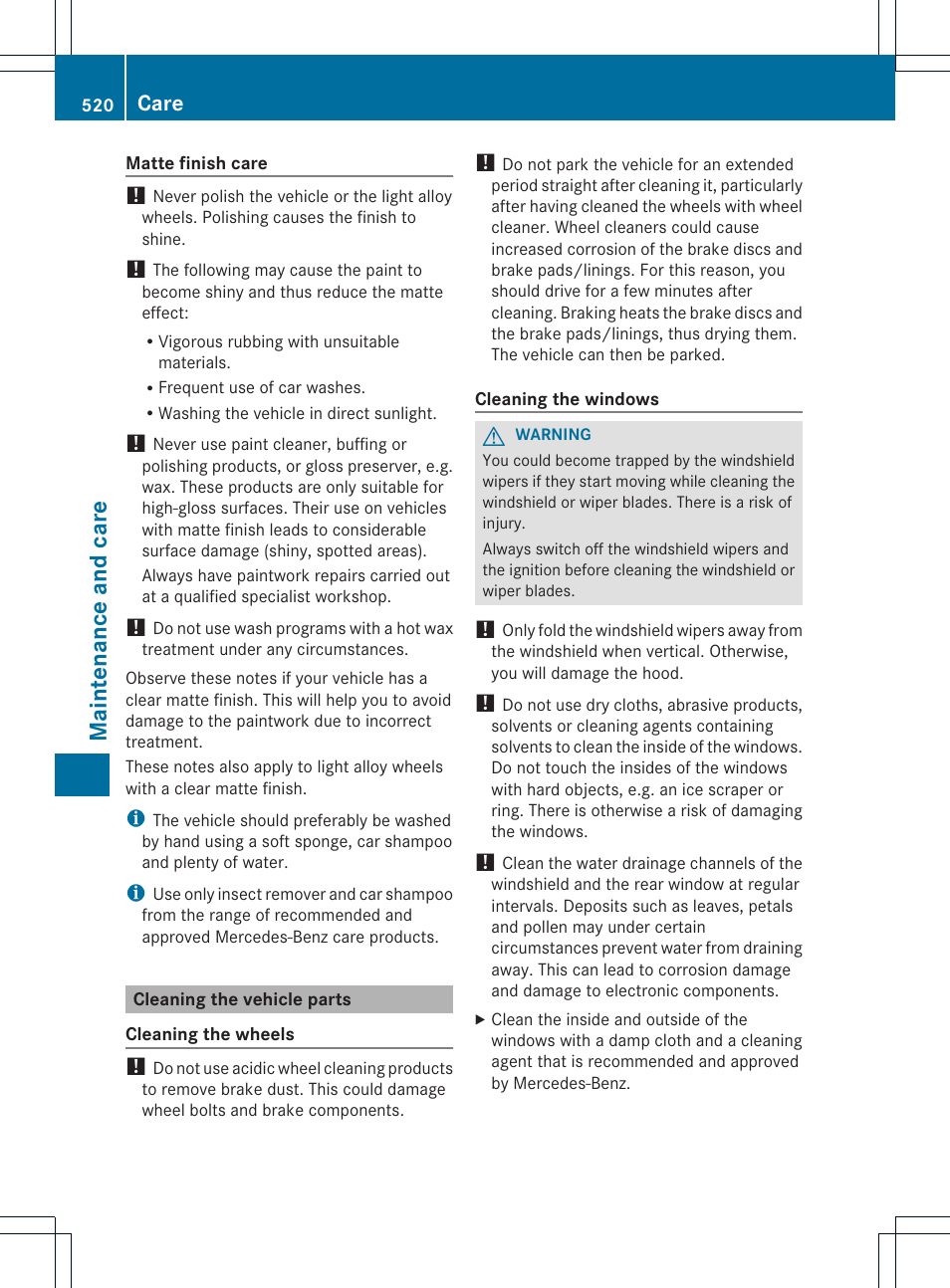 Maintenance and care, Care | Mercedes-Benz SL-Class 2013 Owners Manual User Manual | Page 522 / 590