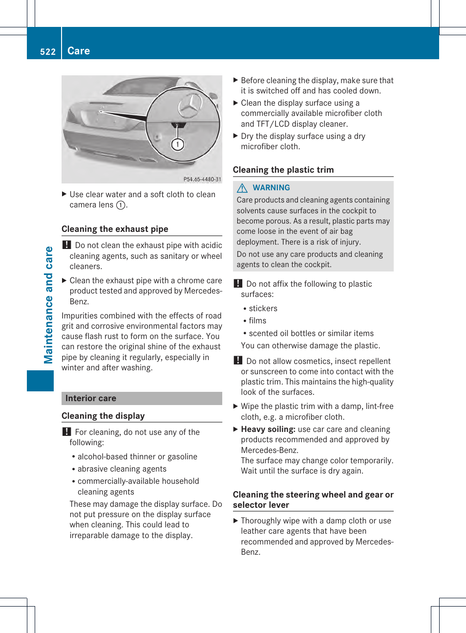 Maintenance and care, Care | Mercedes-Benz SL-Class 2013 Owners Manual User Manual | Page 524 / 590