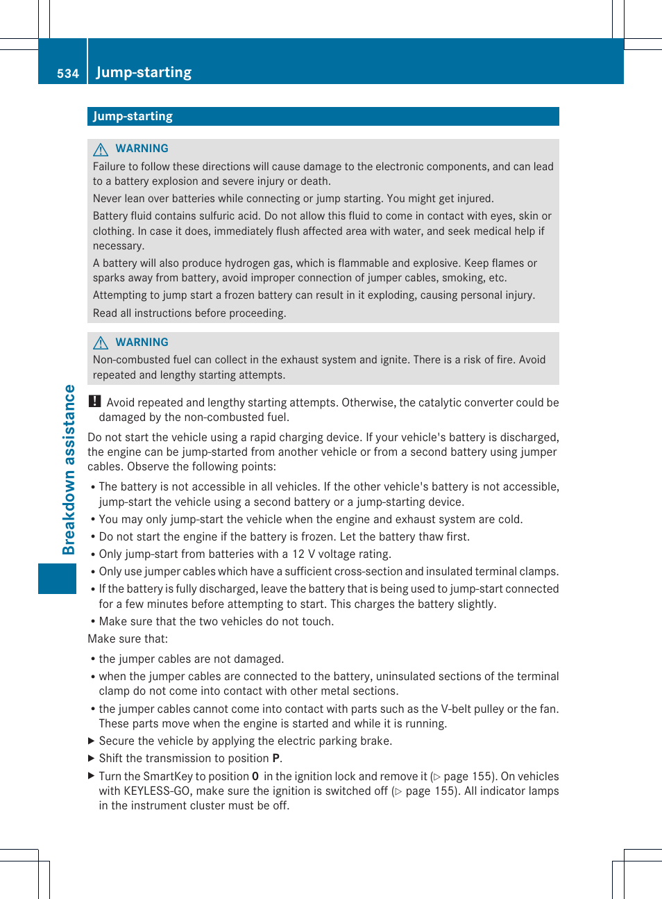Breakdown assistance, Jump-starting | Mercedes-Benz SL-Class 2013 Owners Manual User Manual | Page 536 / 590