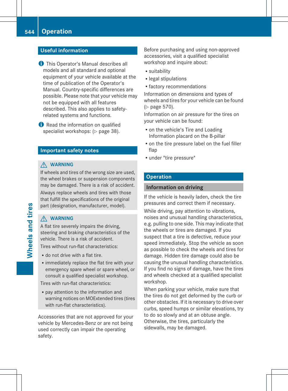 Wheels and tires, Operation | Mercedes-Benz SL-Class 2013 Owners Manual User Manual | Page 546 / 590