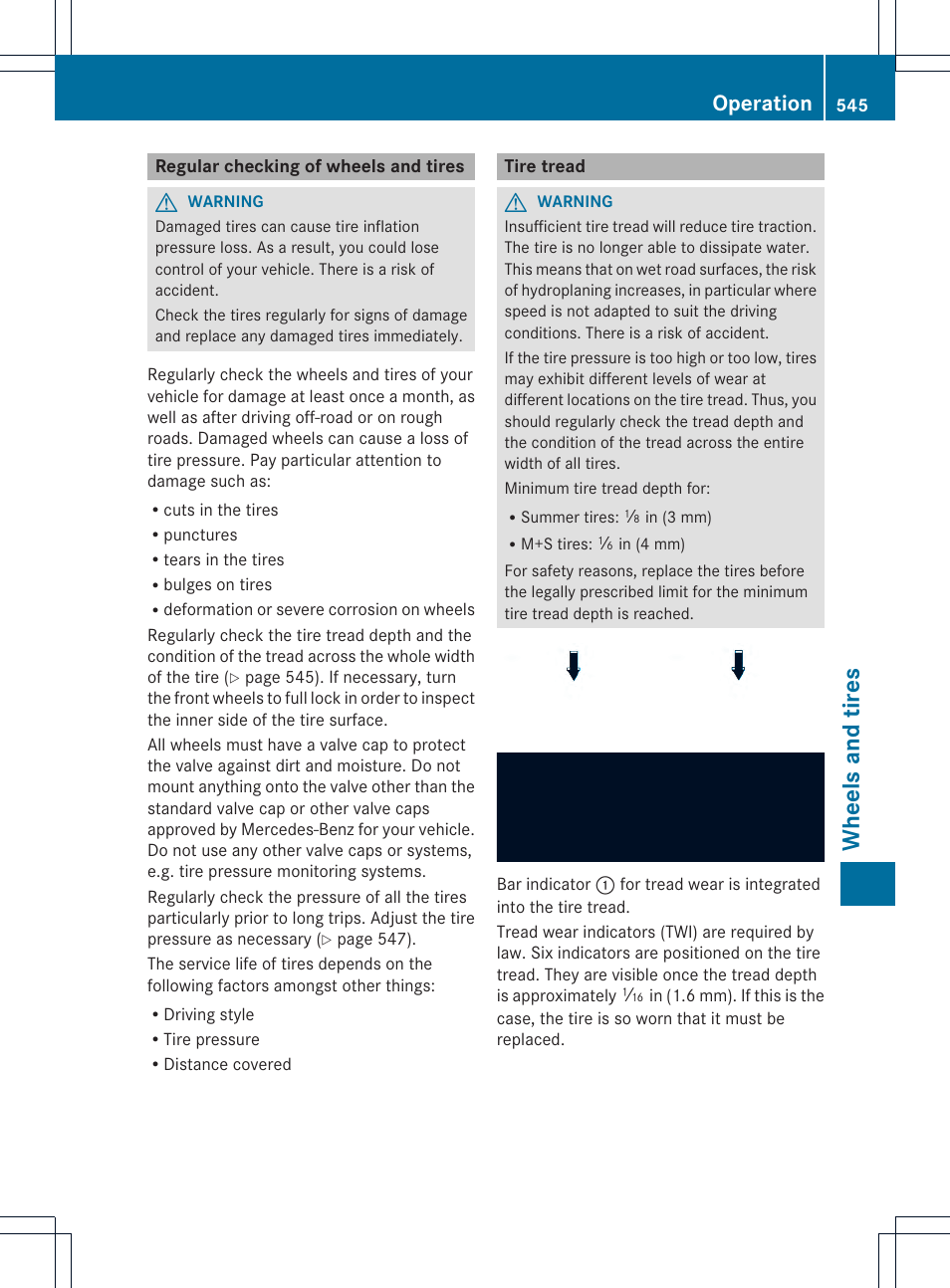 Wheels and tires, Operation | Mercedes-Benz SL-Class 2013 Owners Manual User Manual | Page 547 / 590