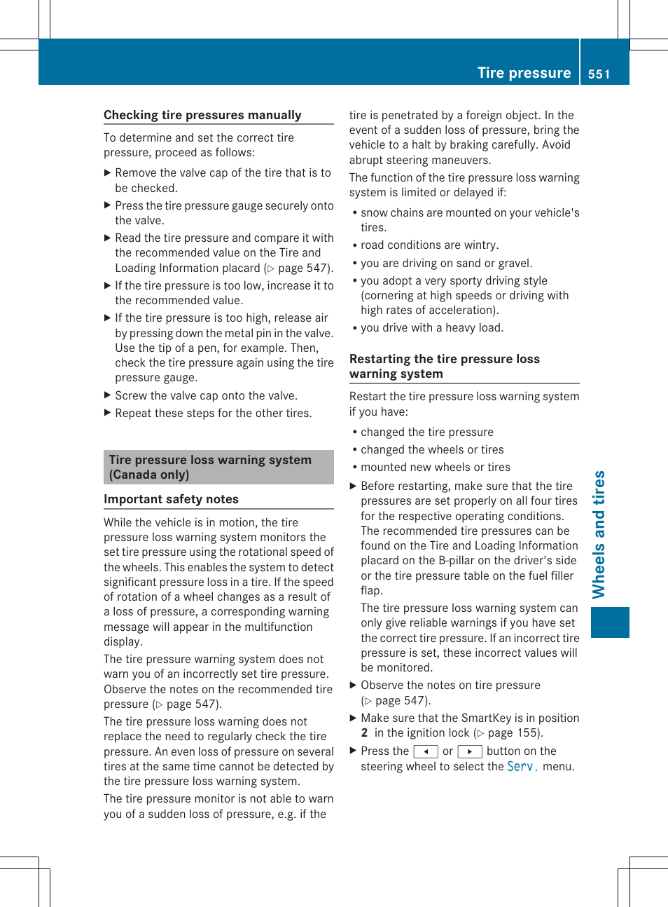 Wheels and tires, Tire pressure | Mercedes-Benz SL-Class 2013 Owners Manual User Manual | Page 553 / 590