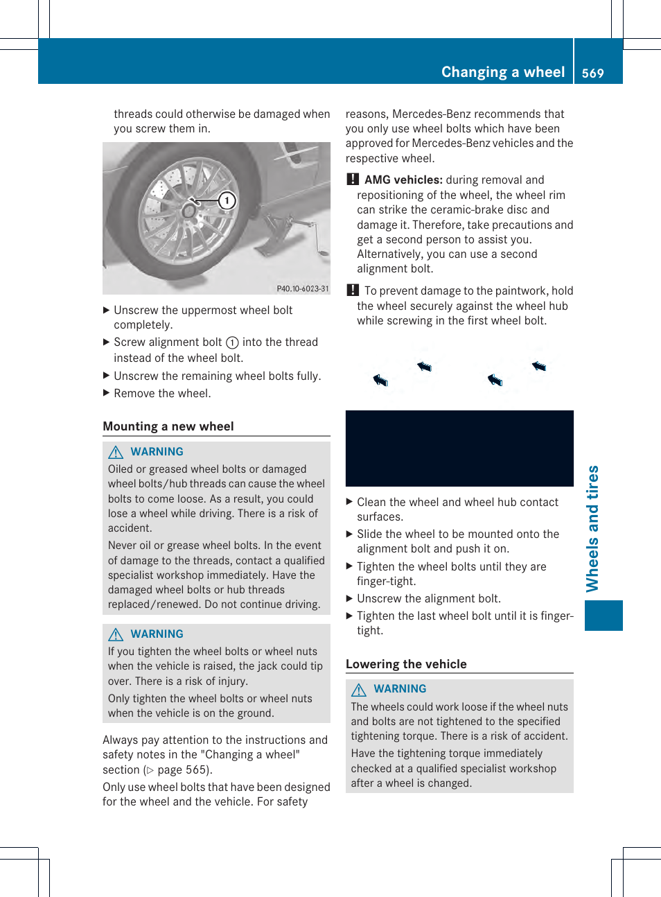Whee ls and tires, Changing a wheel | Mercedes-Benz SL-Class 2013 Owners Manual User Manual | Page 571 / 590