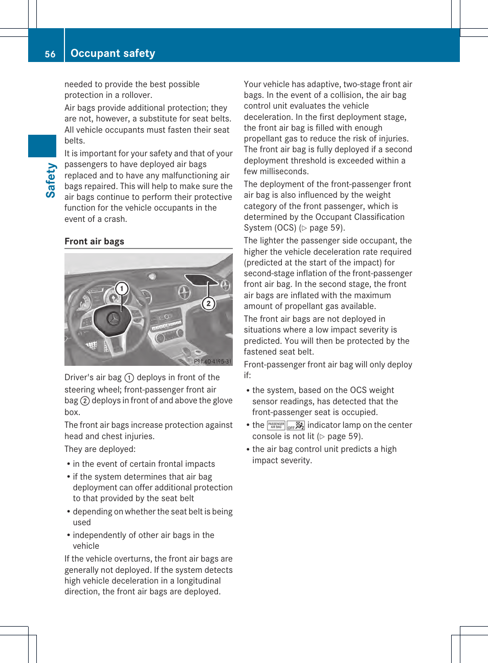 Safety, Occupant safety | Mercedes-Benz SL-Class 2013 Owners Manual User Manual | Page 58 / 590