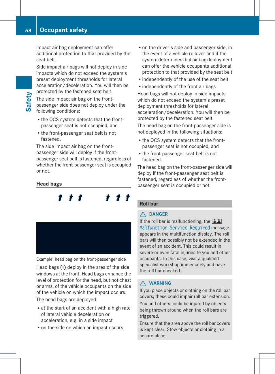 Safety, Occupant safety | Mercedes-Benz SL-Class 2013 Owners Manual User Manual | Page 60 / 590