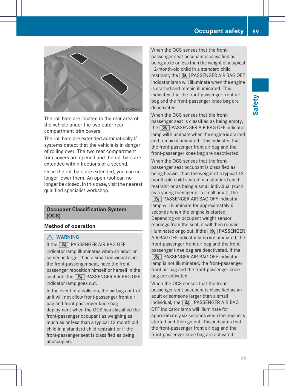 Safety, Occupant safety | Mercedes-Benz SL-Class 2013 Owners Manual User Manual | Page 61 / 590