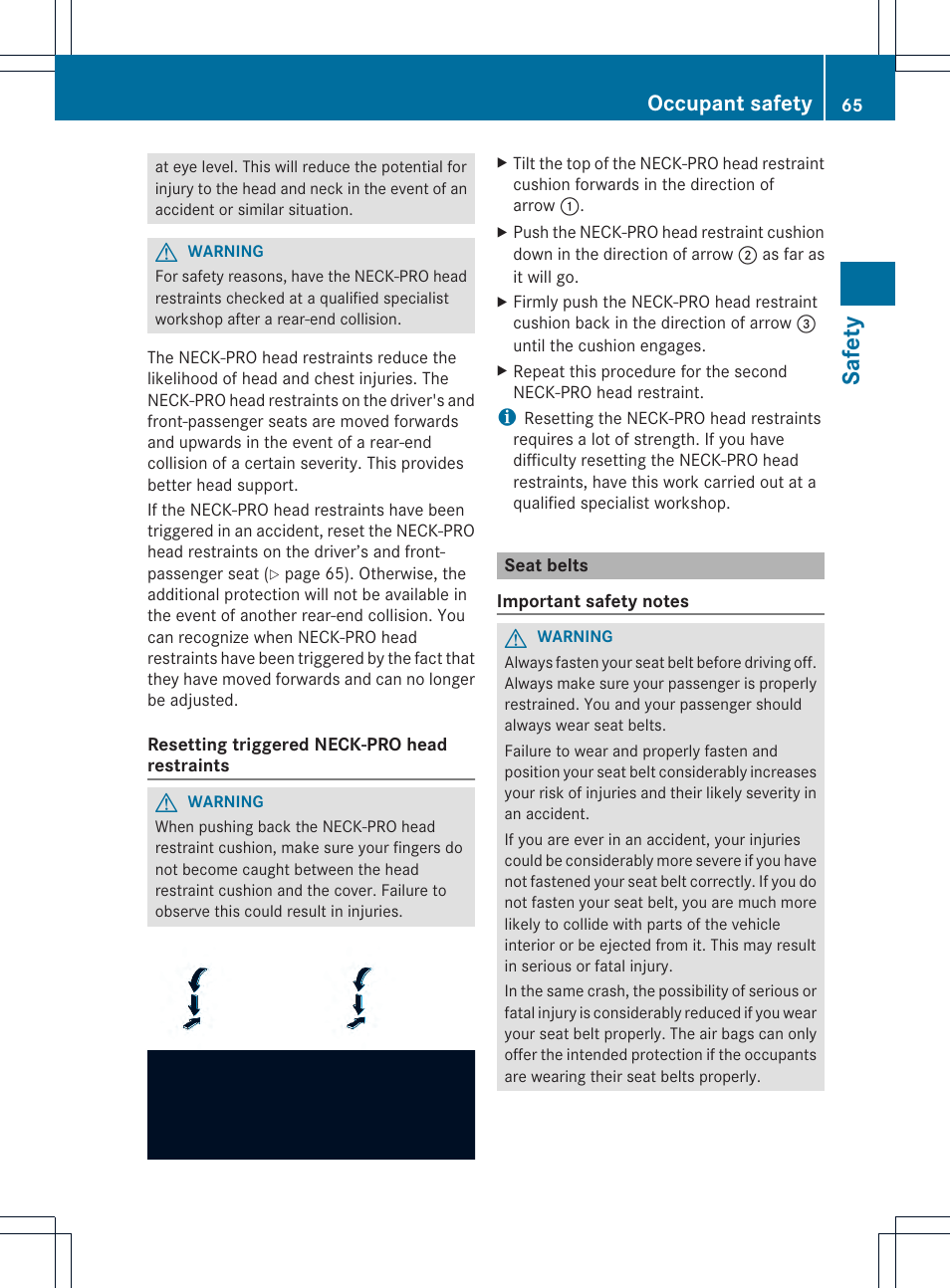 Safety, Occupant safety | Mercedes-Benz SL-Class 2013 Owners Manual User Manual | Page 67 / 590