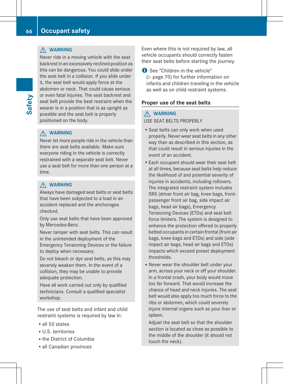 Safet y, Occupant safety | Mercedes-Benz SL-Class 2013 Owners Manual User Manual | Page 68 / 590