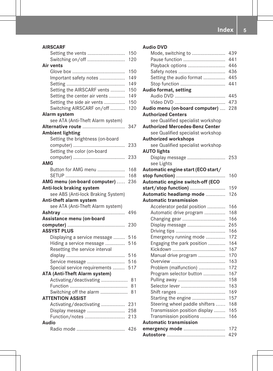 Index | Mercedes-Benz SL-Class 2013 Owners Manual User Manual | Page 7 / 590