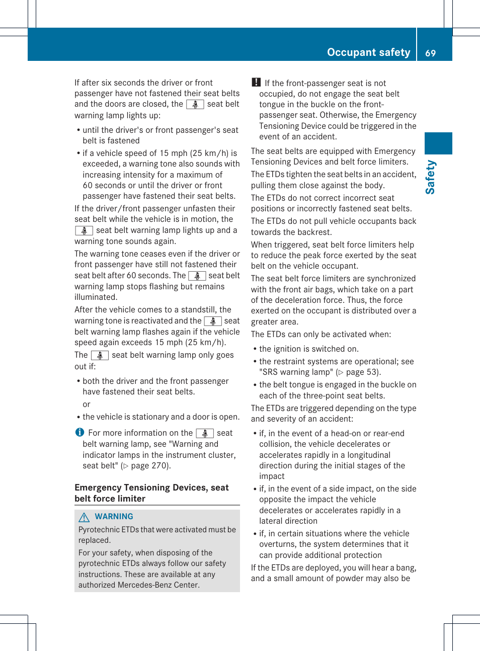 Safety, Occupant safety | Mercedes-Benz SL-Class 2013 Owners Manual User Manual | Page 71 / 590