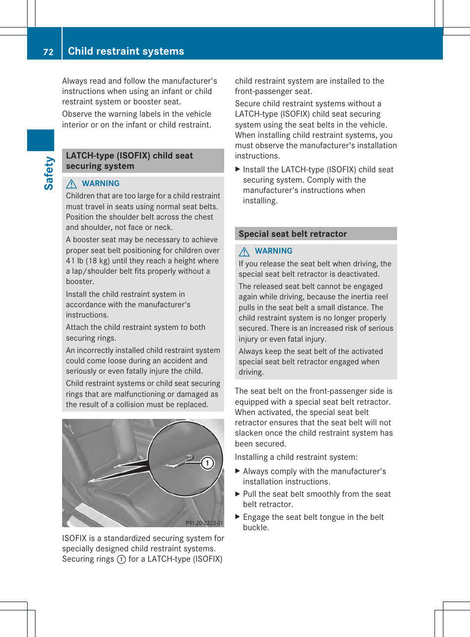 Safety, Child restraint systems | Mercedes-Benz SL-Class 2013 Owners Manual User Manual | Page 74 / 590