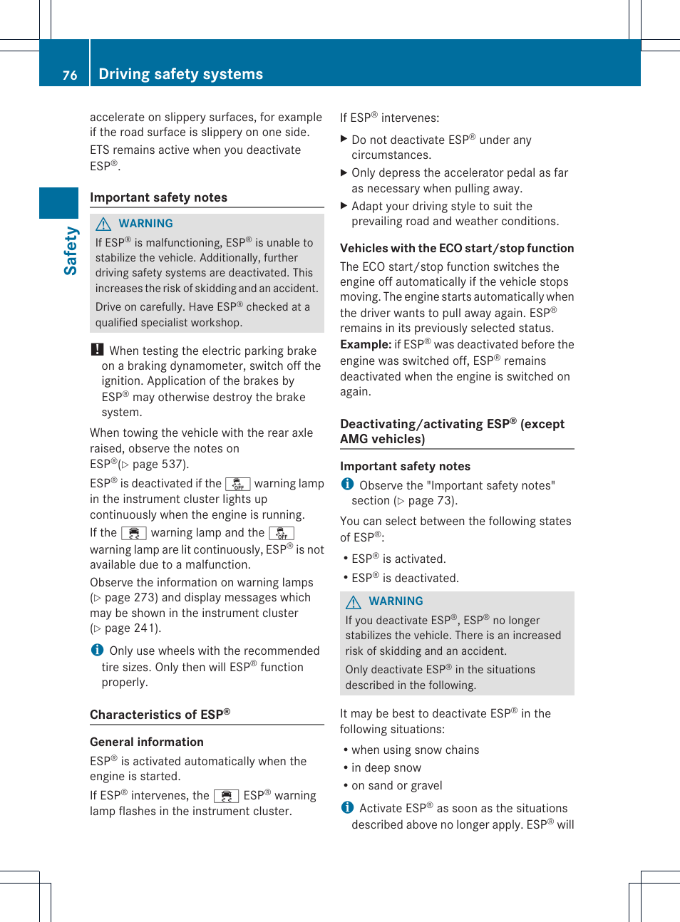 Safety, Driving safety systems | Mercedes-Benz SL-Class 2013 Owners Manual User Manual | Page 78 / 590