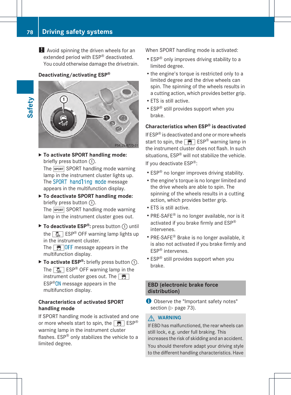 Safety, Driving safety systems | Mercedes-Benz SL-Class 2013 Owners Manual User Manual | Page 80 / 590