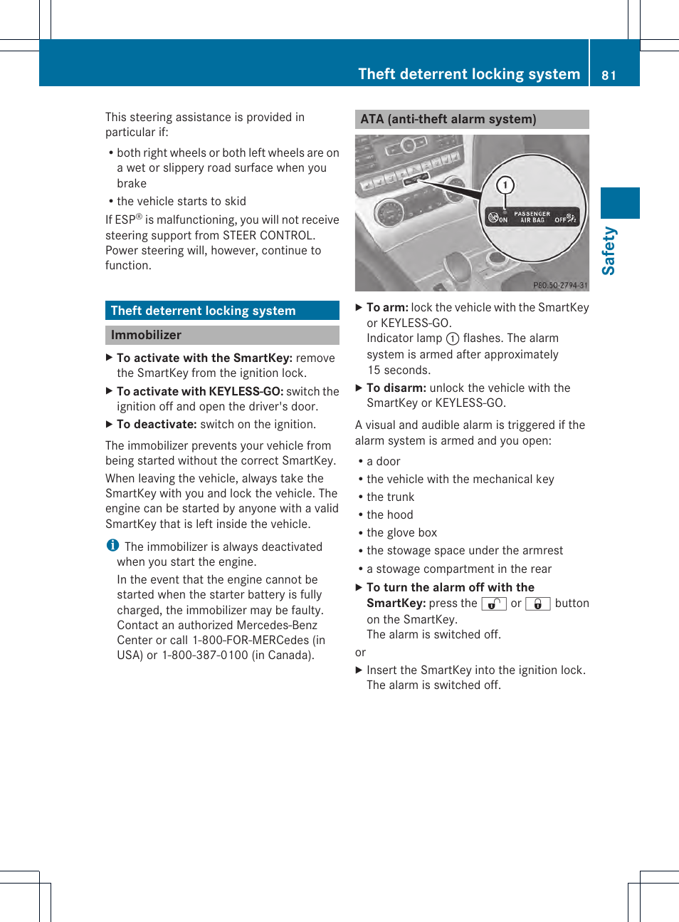 Safety, Theft deterrent locking system | Mercedes-Benz SL-Class 2013 Owners Manual User Manual | Page 83 / 590