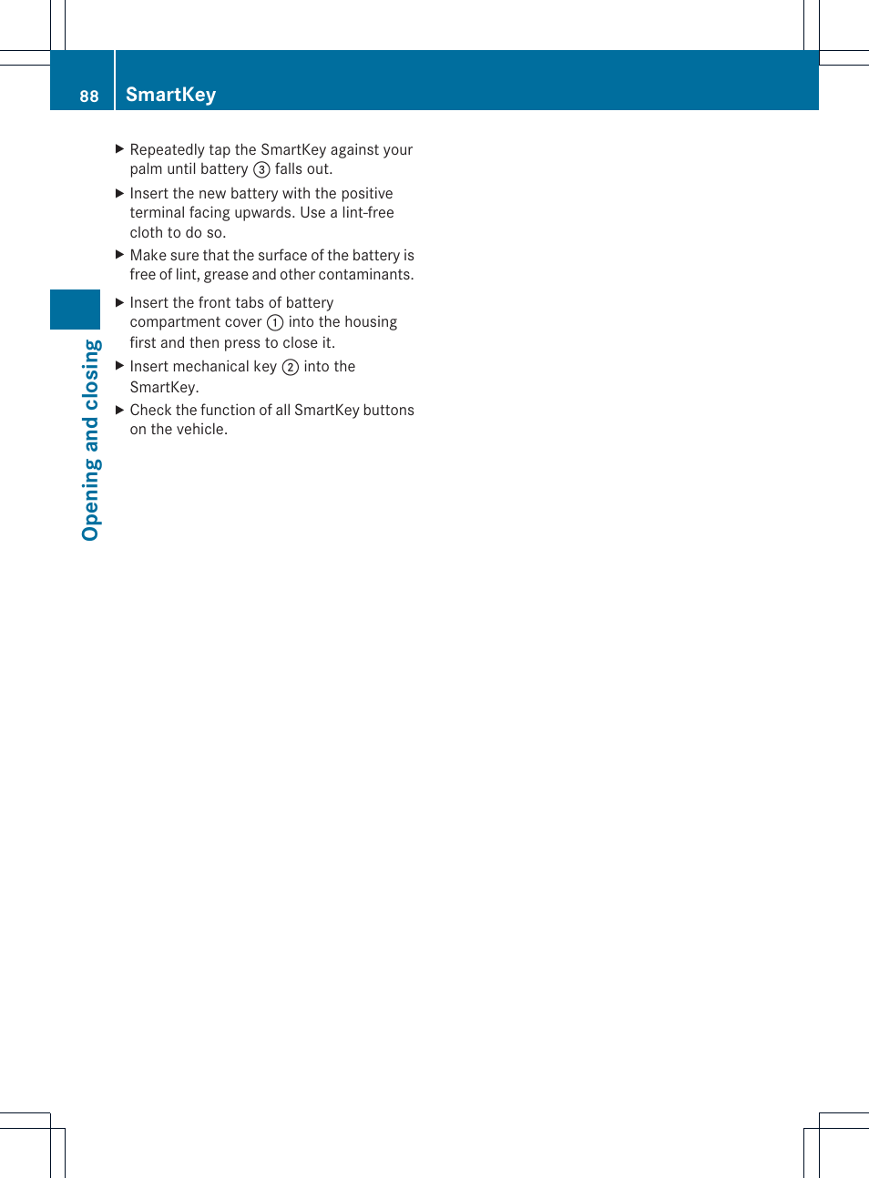 Opening and closing, Smartkey | Mercedes-Benz SL-Class 2013 Owners Manual User Manual | Page 90 / 590
