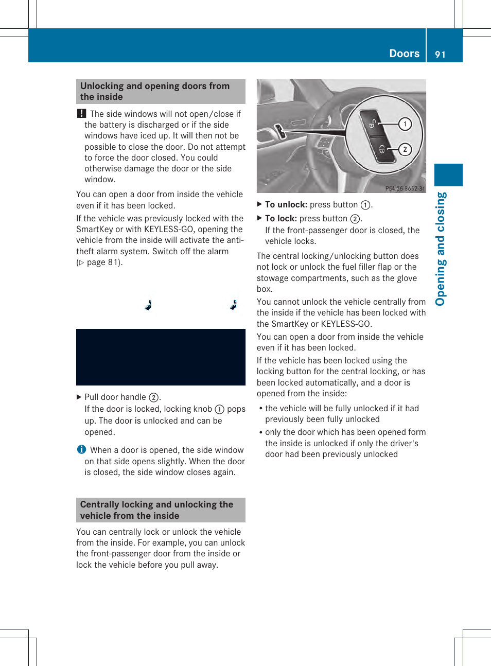 Opening and closing, Doors | Mercedes-Benz SL-Class 2013 Owners Manual User Manual | Page 93 / 590