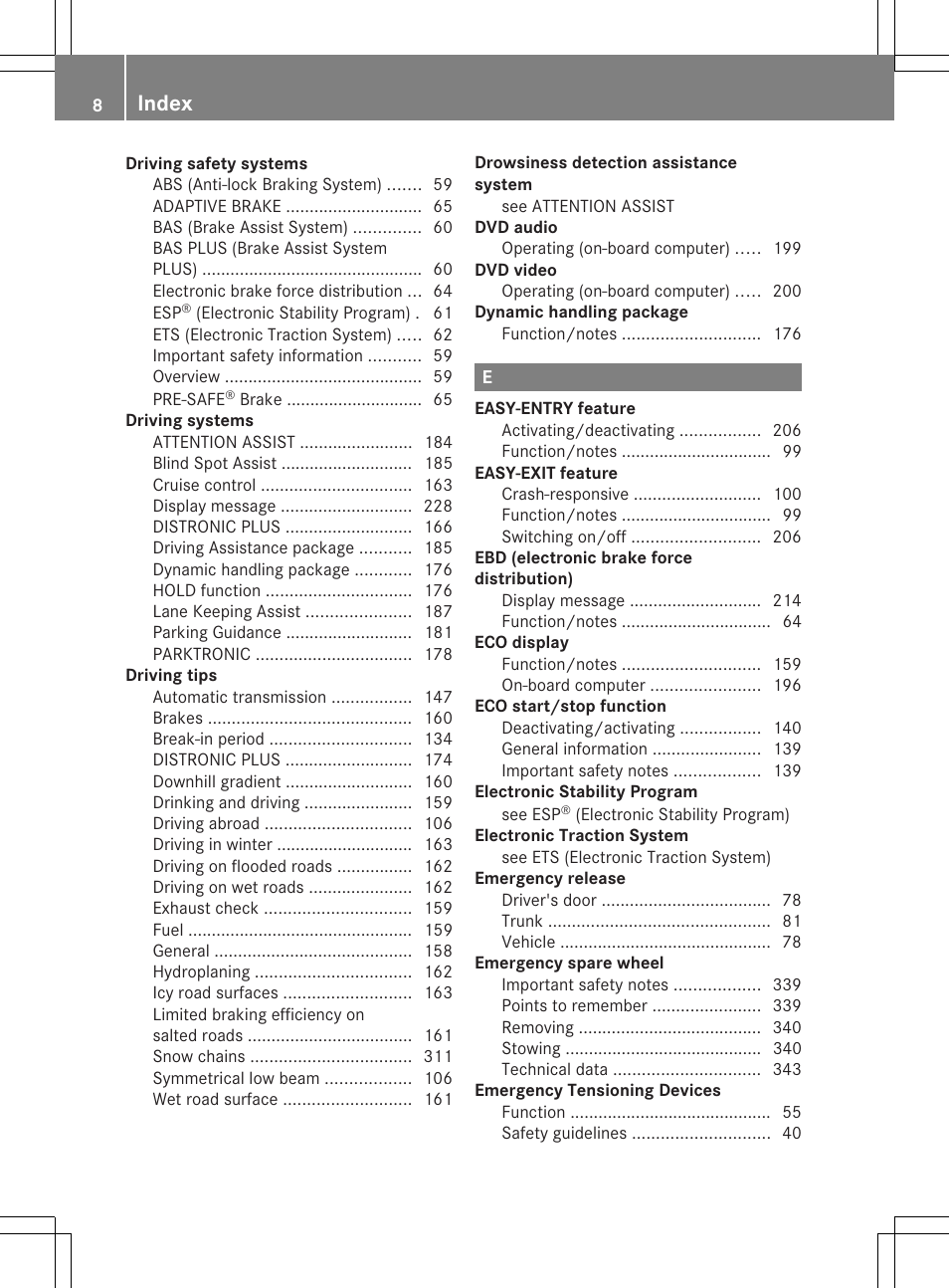 Index | Mercedes-Benz SLK-Class 2013 Owners Manual User Manual | Page 10 / 358