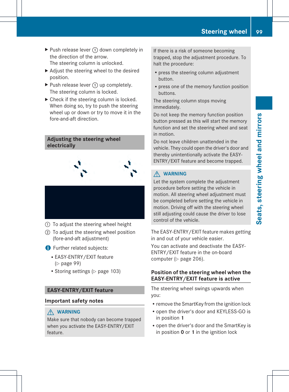Seats, steering wheel and mirrors, Steering wheel | Mercedes-Benz SLK-Class 2013 Owners Manual User Manual | Page 101 / 358