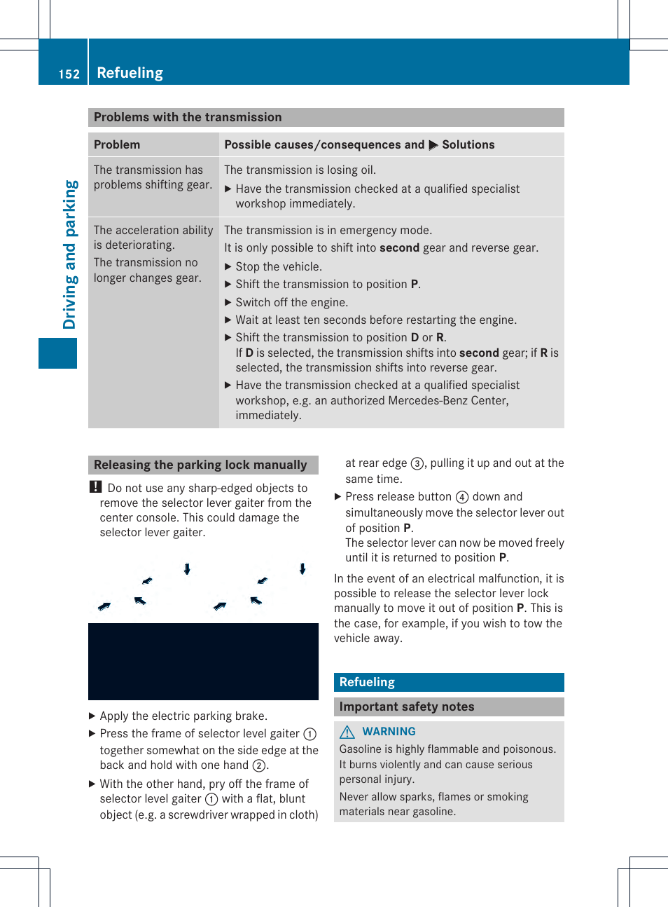 Driving and parking, Refueling | Mercedes-Benz SLK-Class 2013 Owners Manual User Manual | Page 154 / 358